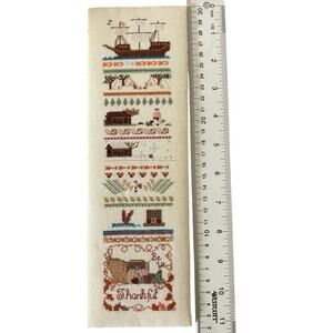 Handmade Thanksgiving Sampler Cross Stitch Pilgrim Ship “Be Ye Thankful” Autumn